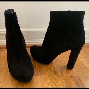SALI Brand Women Junior Platform Black Suede Leather Mid-Calf Bootie Boots Sz 40